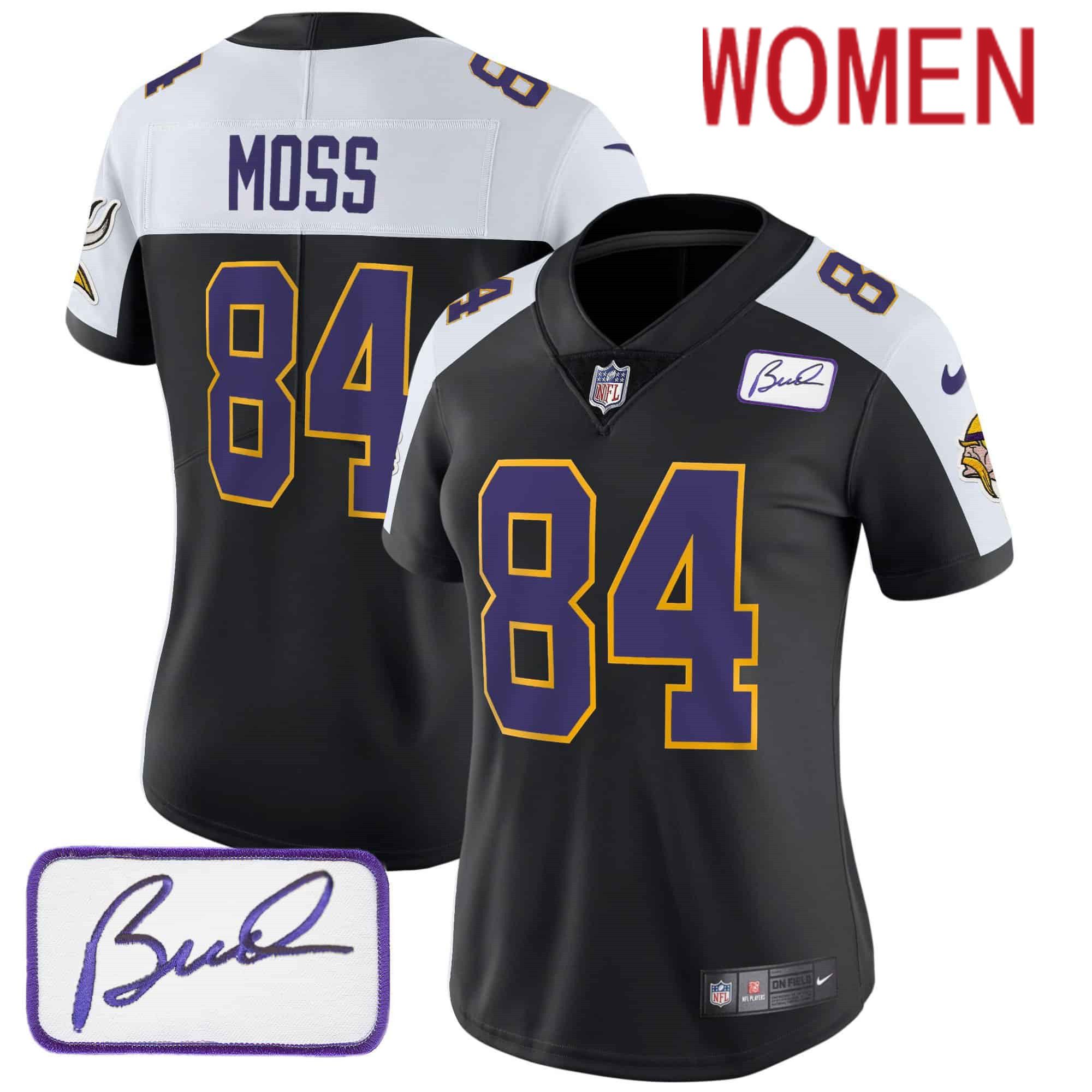 Women Minnesota Vikings #84 Moss Black 2024 Nike Bud Grant Patch Classic Limited NFL Jersey style 1